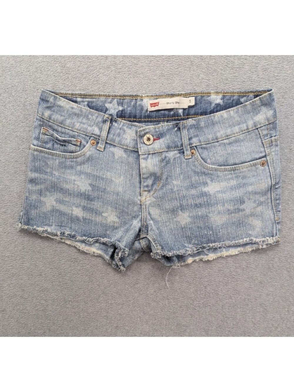 Levis Shorty Short Shorts Juniors 5 Blue Star Print Denim Cutoff Raw Hem Stretch